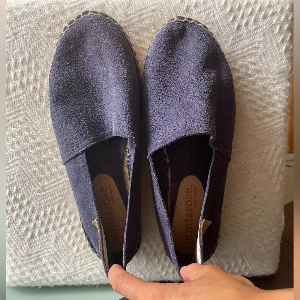 Mint & Rose $220 blue suede handmade espadrilles, Size EU 37 (US 6.5-7), VGUC